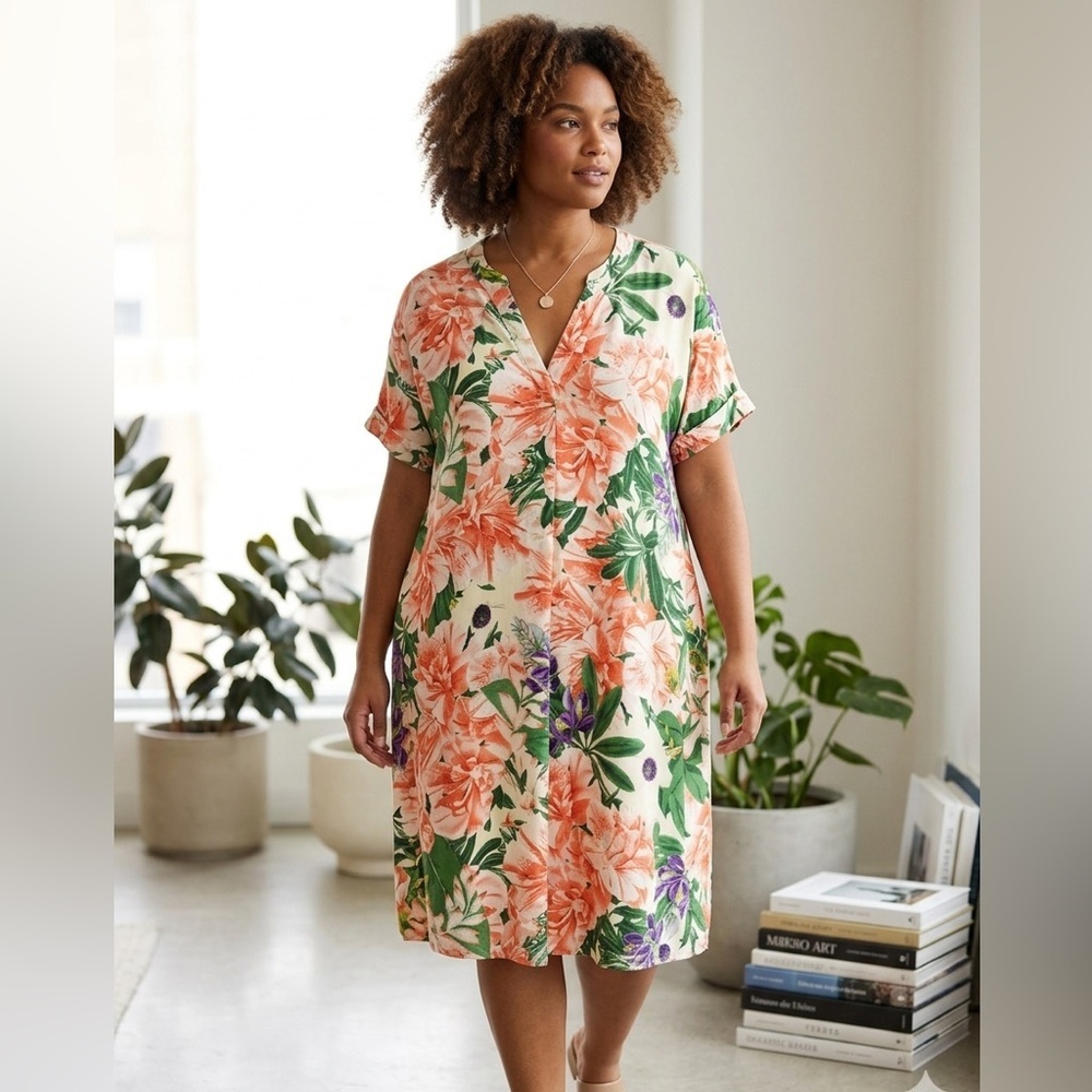 H&M Floral Print Midi Dress tropical look size XL spring
